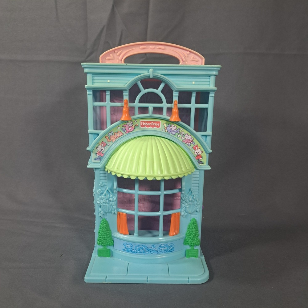 VTG Fisher Price Precious Places Toy Shop Carry Case Blue Pink 1989 Playset Toy